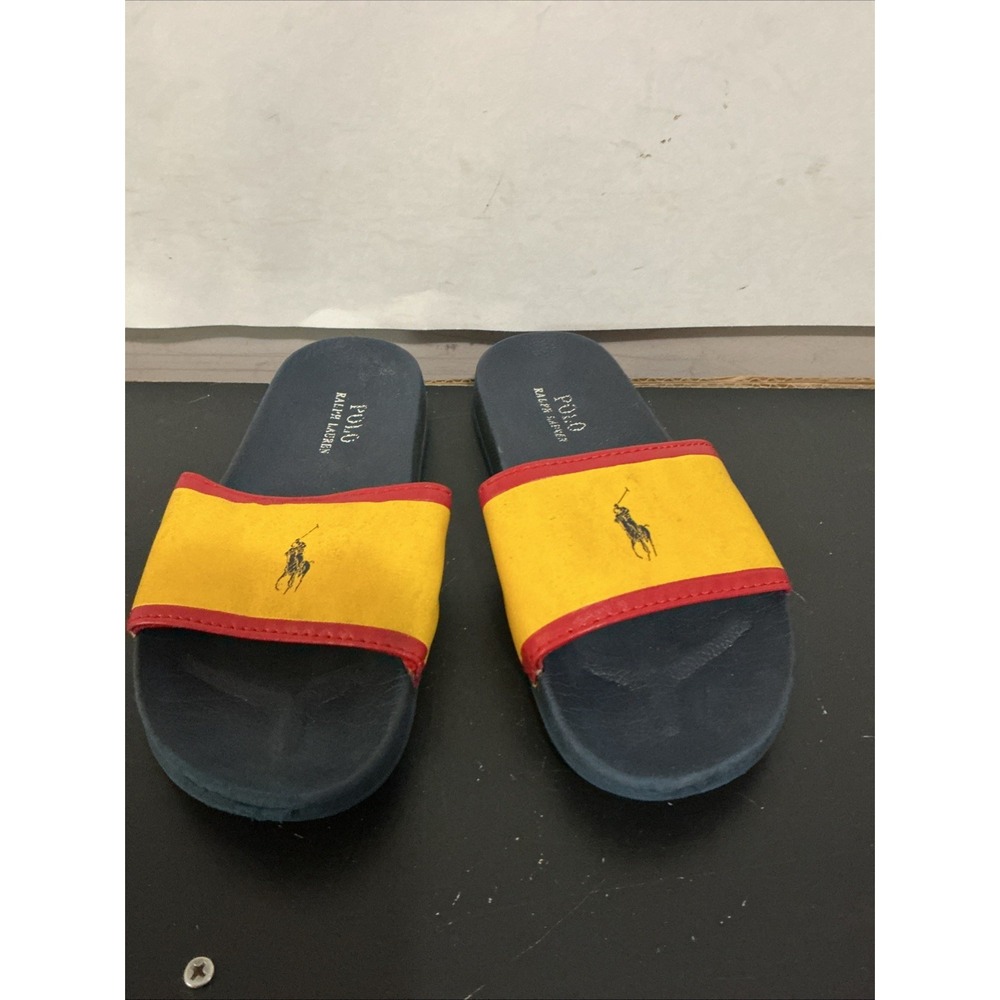 Polo Ralph Lauren Kids Quilton Slide II Navy Yellow Red Sandal Size 2 Big Kid